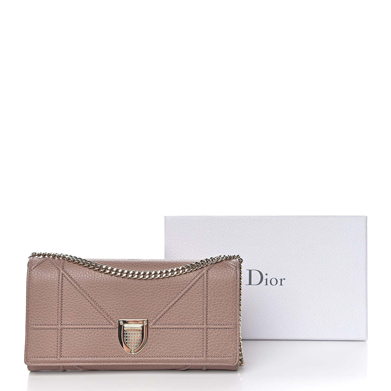 Christian Dior Grained Calfskin Diorama Croisiere Chain Wallet Taupe 11 of 11