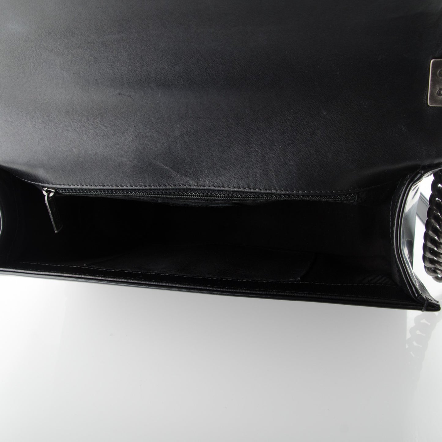 Glazed Calfskin Medium Boy Flap Black