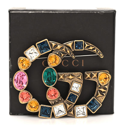 Gucci Metal Crystal Double G Brooch Aged Gold Multicolor 4 of 4