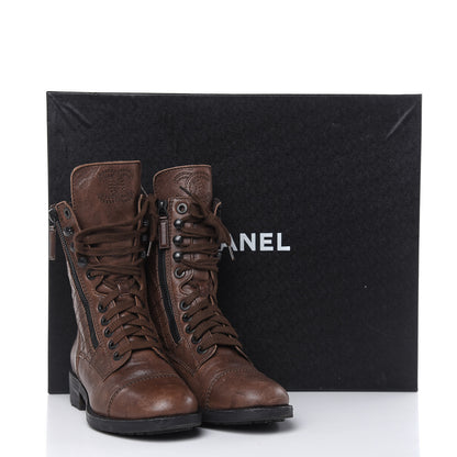 Chanel Sheepskin Quilted CC Tall Lace Up Combat Boots 36 Dark Brown 14 of 14