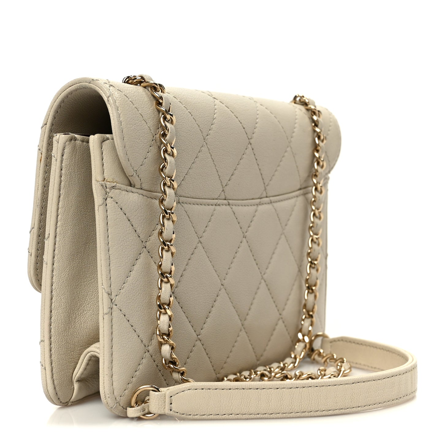 Sheepskin Quilted Mini Beauty Lock Flap Beige