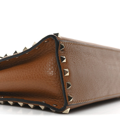 Valentino Garavani Pebbled Calfskin Medium Rockstud Top Handle Shoulder Bag Cognac 8 of 9
