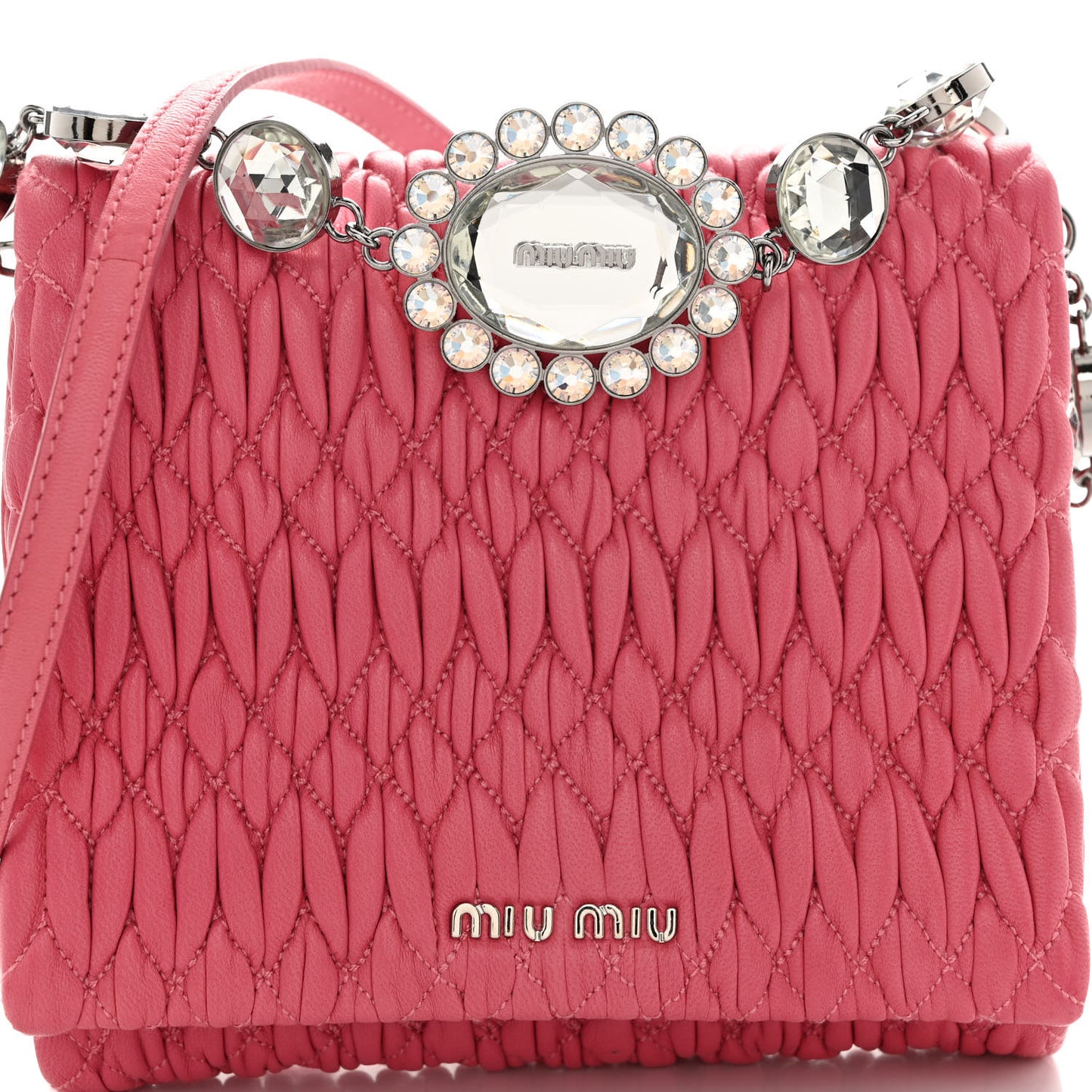 Nappa Matelasse Crystal Chain Crossbody Geranio