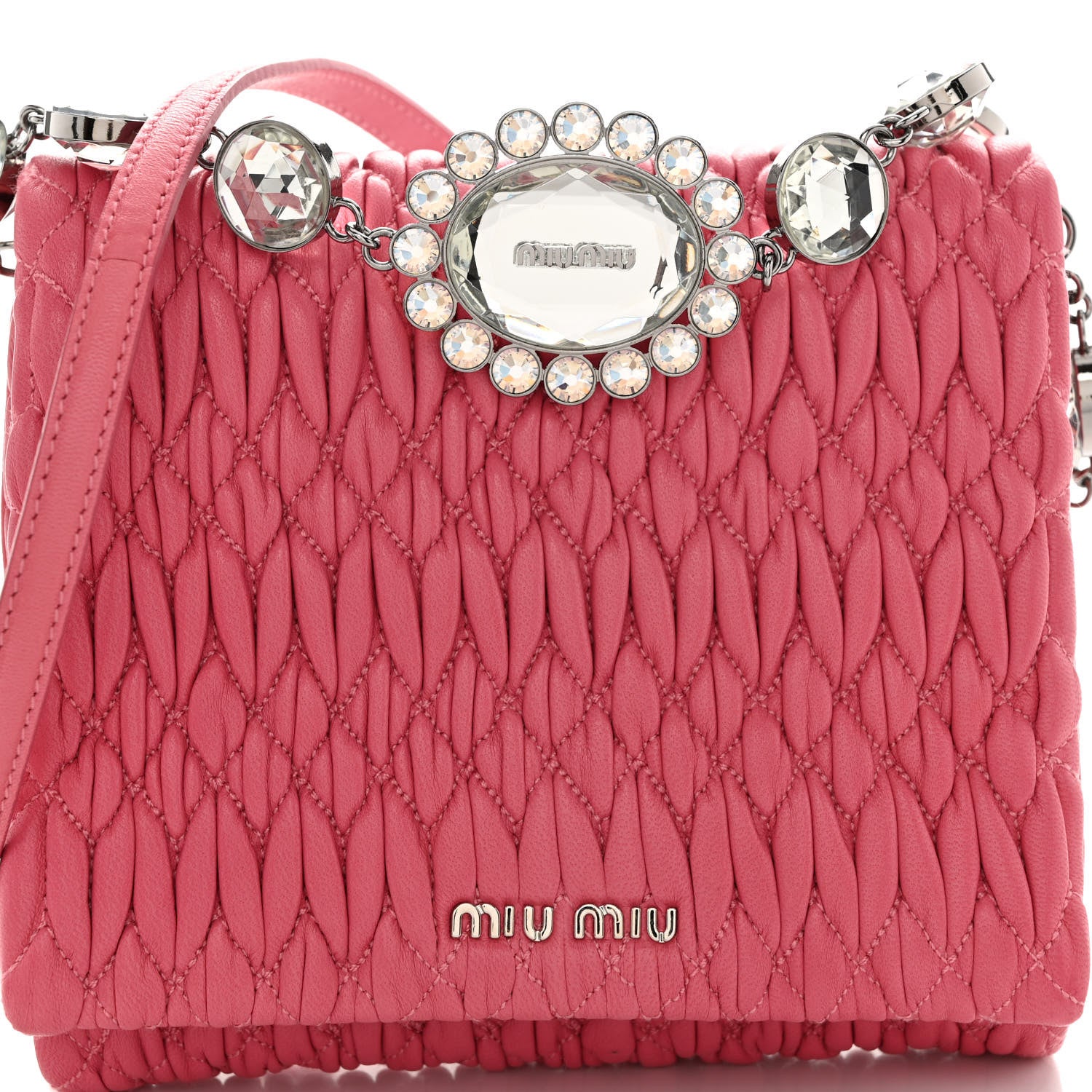 Miu Miu Nappa Matelasse Crystal Chain Crossbody Geranio 7 of 9