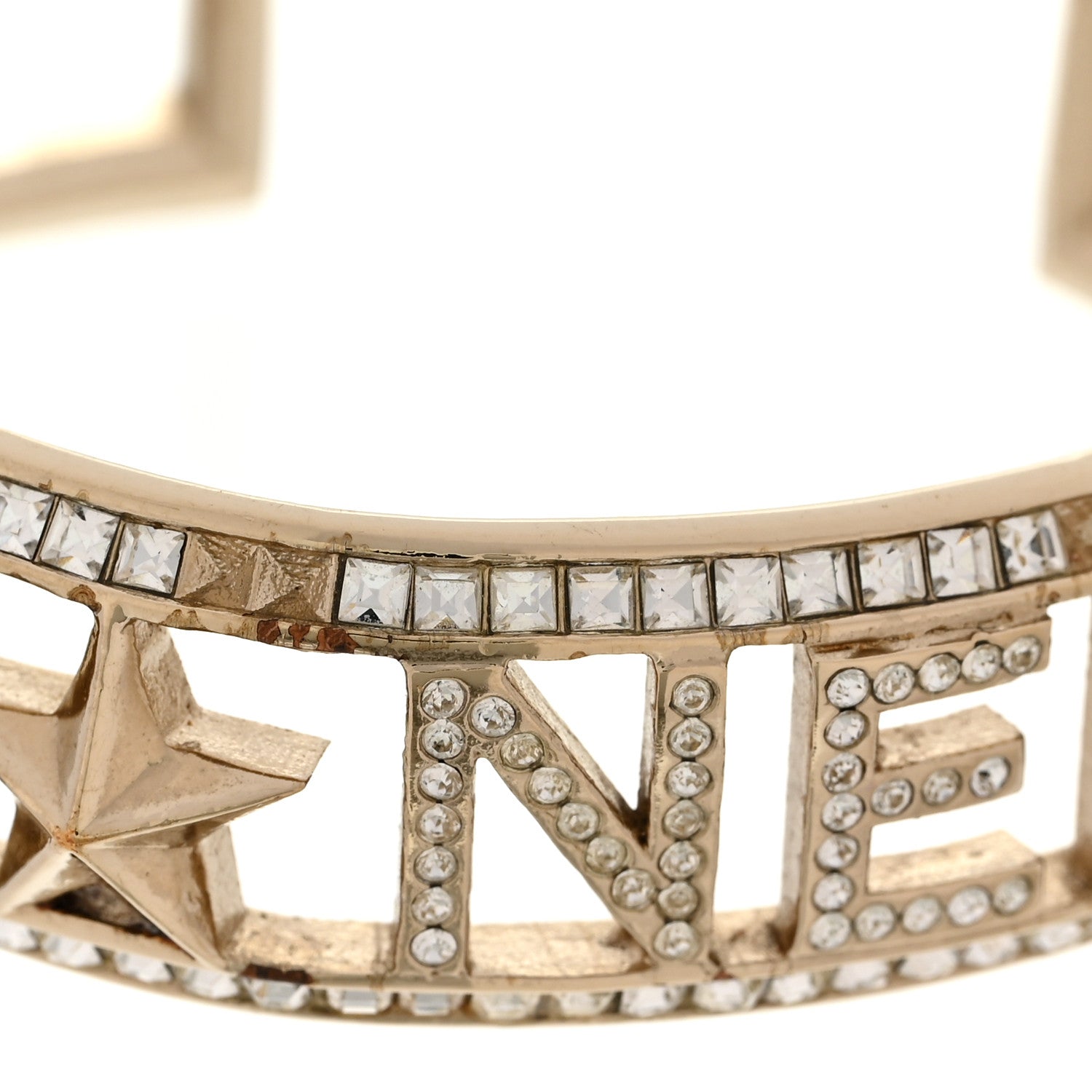 Chanel Crystal Baguette Logo Cuff Bracelet Gold 4 of 6