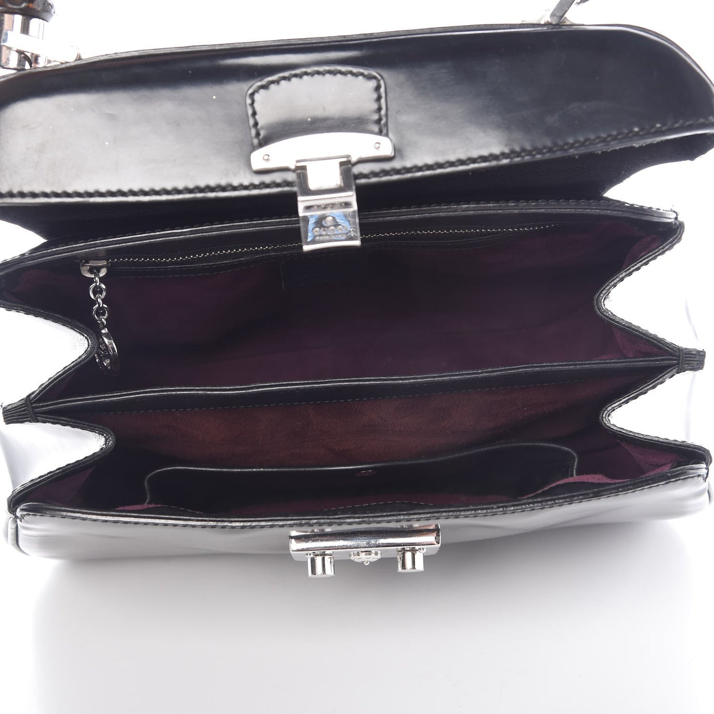 Regent Calfskin Bamboo Medium Lady Lock Top Handle Bag Black