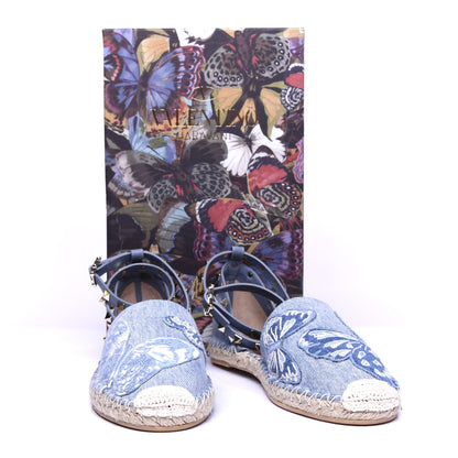 Valentino Garavani Denim Butterfly Rockstud Ankle Wrap Espadrille 20mm Flats 40 Light Denim 10 of 10