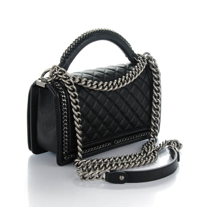 Chanel Calfskin Quilted Medium Top Handle Boy Flap Black 3 of 7