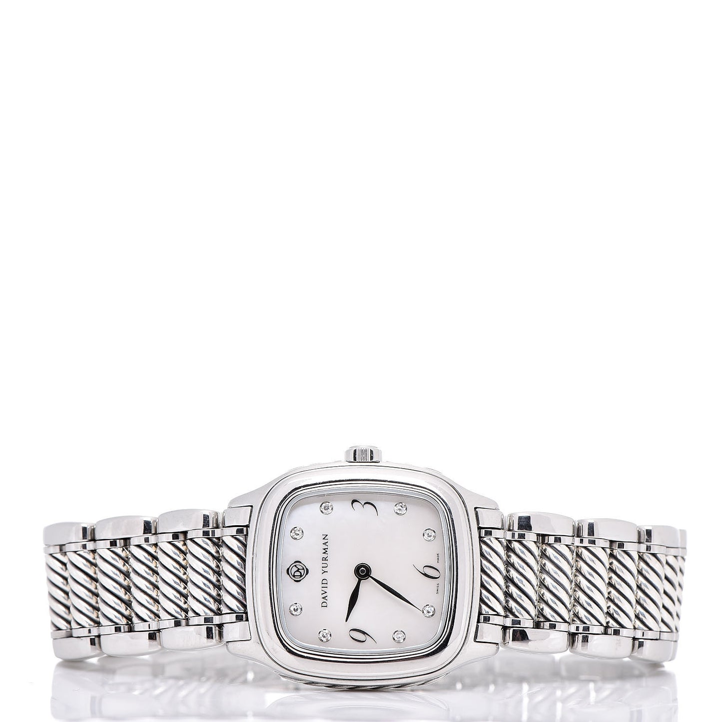 Stainless Steel Sterling Silver Diamond Mother of Pearl 25mm Thoroughbred Quartz Watch