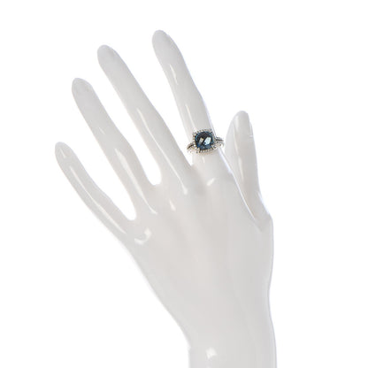 David Yurman Sterling Silver Diamond Hampton Blue Topaz 9mm Chatelaine Pave Bezel Ring 49 5 2 of 5