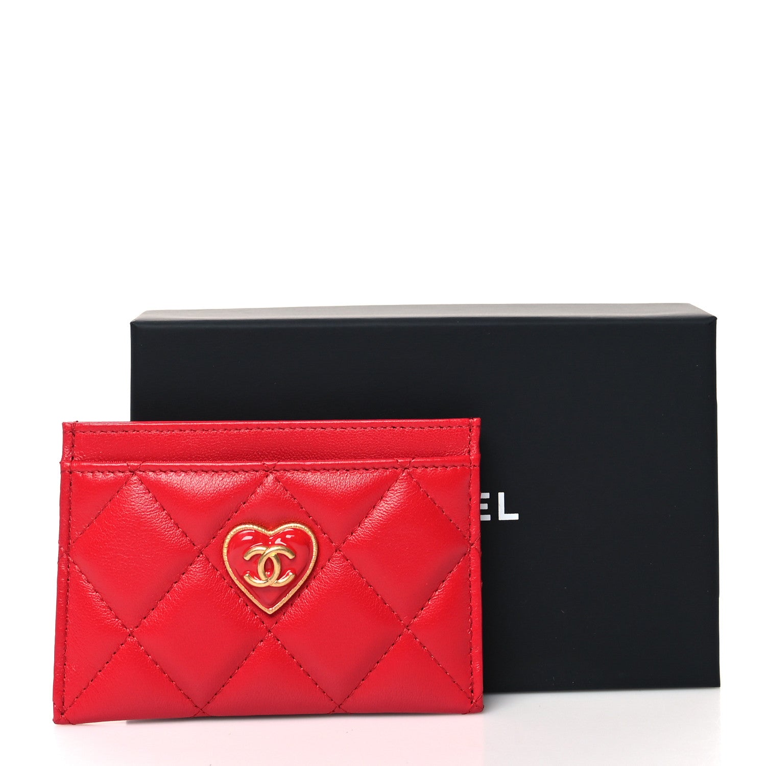 Chanel Lambskin Plexiglass Quilted Coco Love Card Holder Red 10 of 10