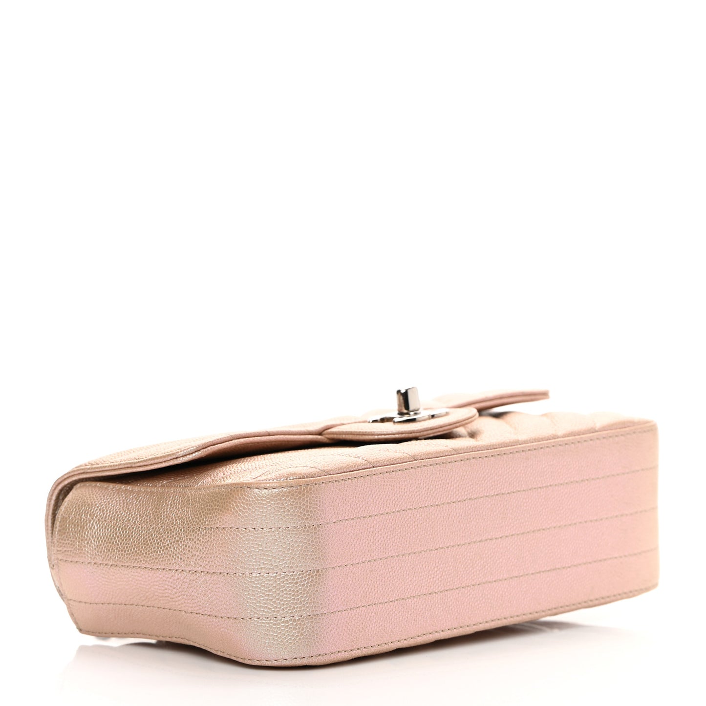 Iridescent Caviar Chevron Quilted Mini Rectangular Flap Light Gold