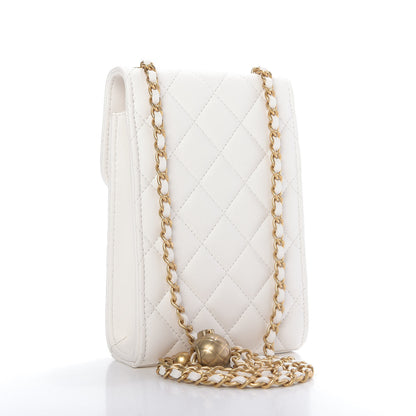 Chanel Lambskin Quilted Pearl Crush Phone Holder With Chain White 3 of 11