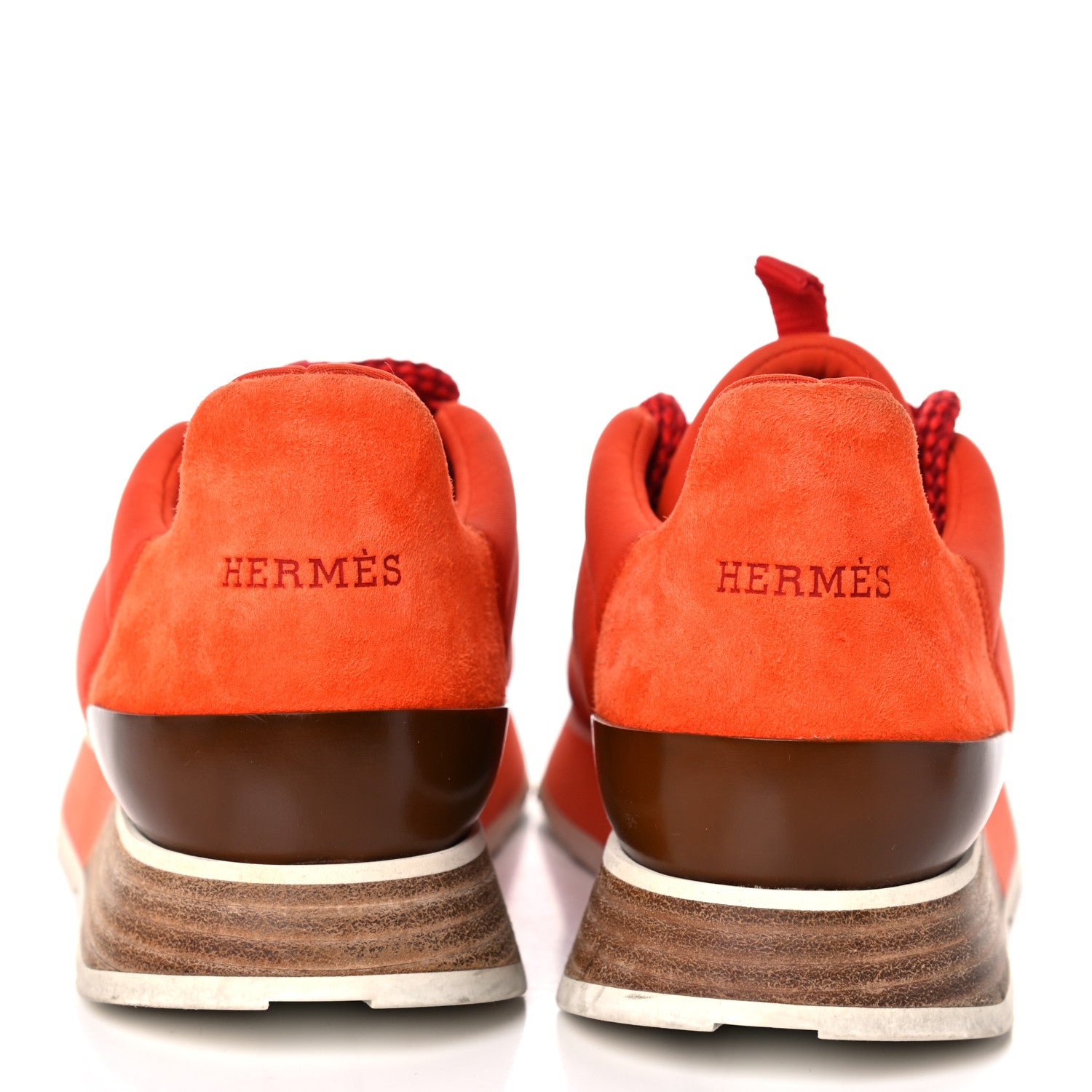 Hermes Technical Canvas Suede Womens Miles Sneakers 36 Cornaline White 11 of 12