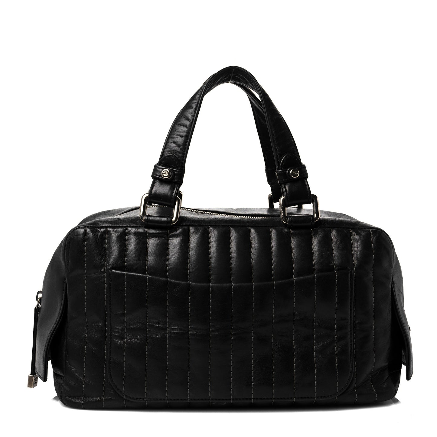 Lambskin Vertical Quilted Mademoiselle Satchel Black