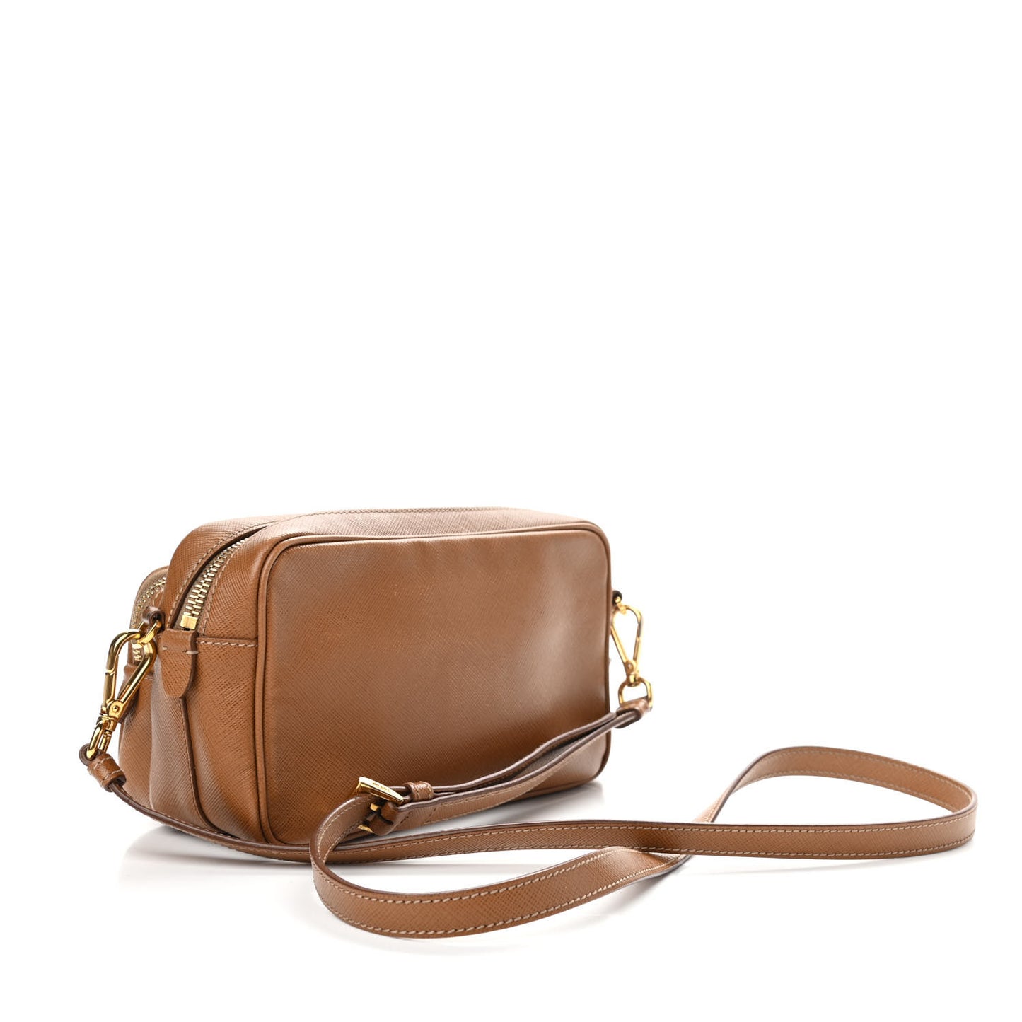 Saffiano Lux Double Zip Crossbody Bag Caramel