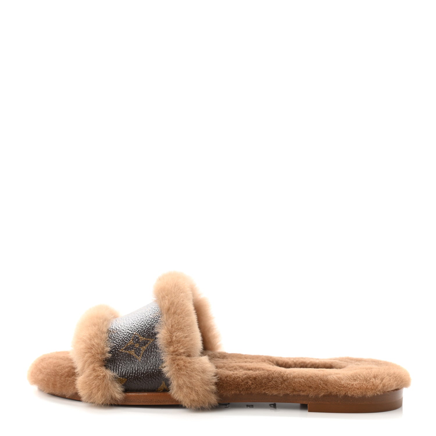 Louis Vuitton Mink Fur Monogram Lock It Flat Mule 35 Cognac 1 of 11