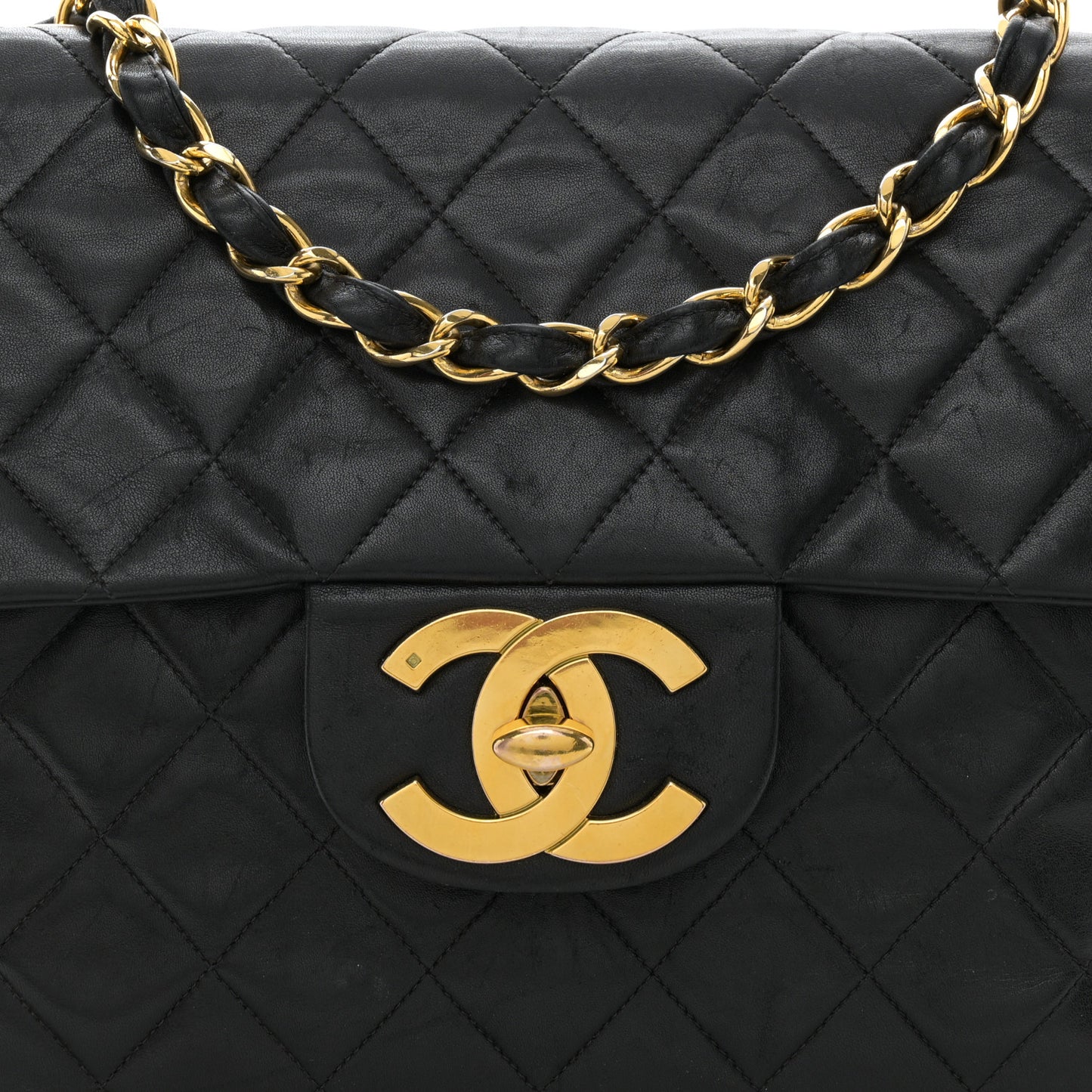 Lambskin Quilted XL Jumbo Single Flap Black
