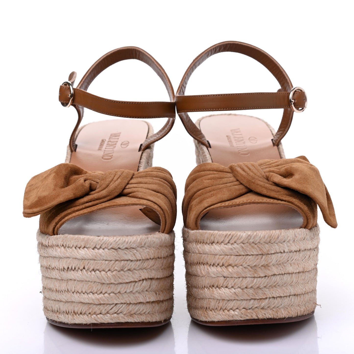 Suede Calfskin Tropical Bow Espadrille Platform Wedge Sandals 37 Brown
