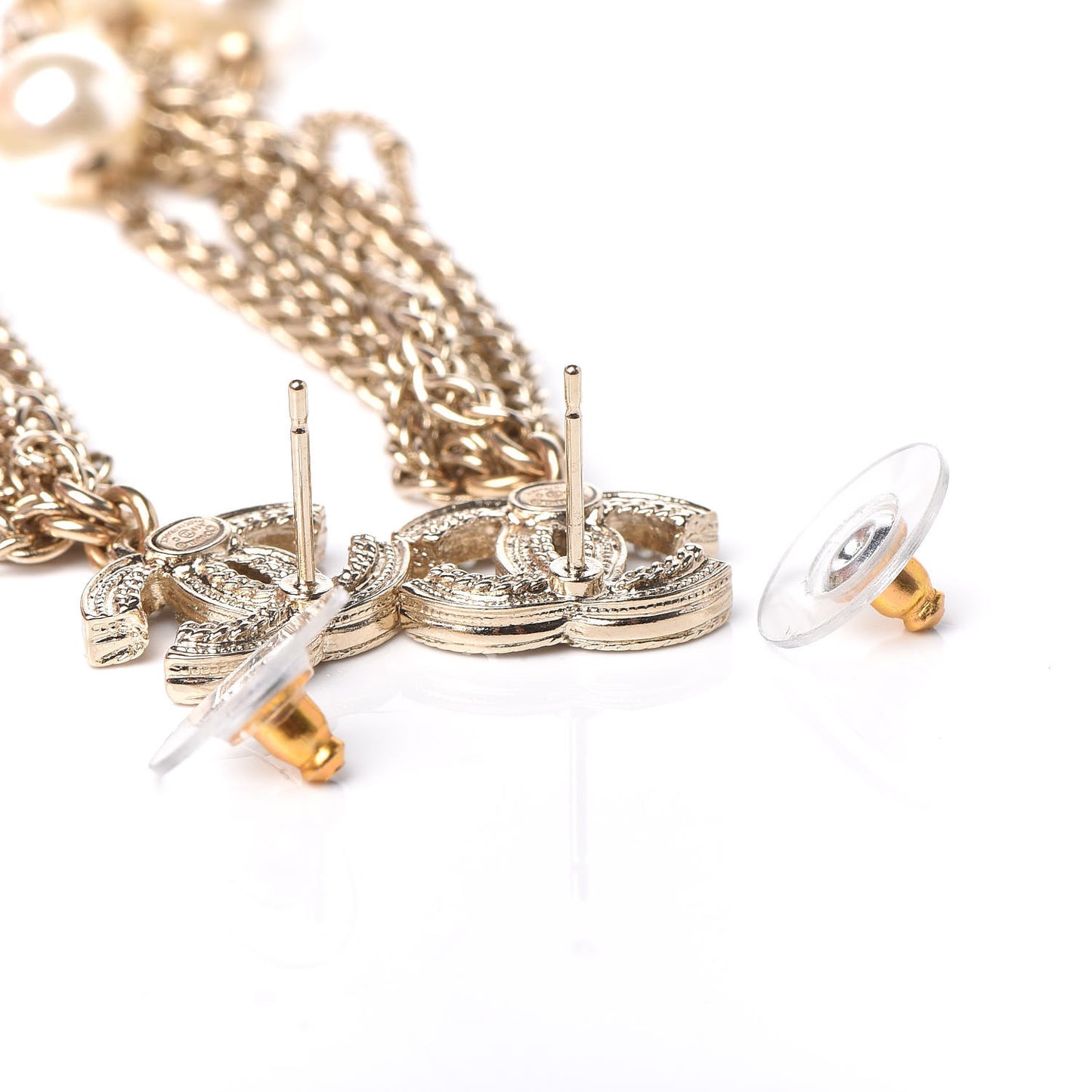 Pearl Beaded CC Drop Earrings Gold