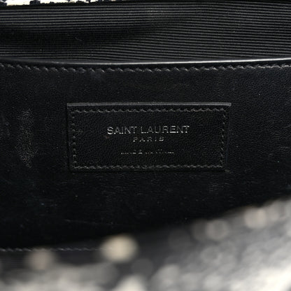 Saint Laurent Calfskin Snakeskin Embossed Classic Monogram Cassandre Clutch Beige Black 6 of 13