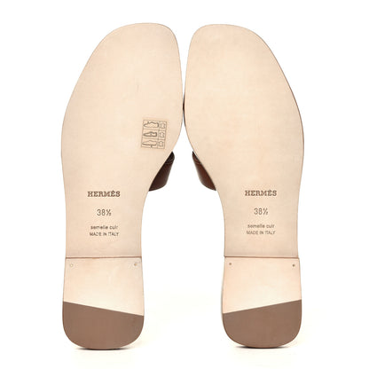 Hermes Box Calfskin Oran Sandals 38.5 Gold 6 of 6