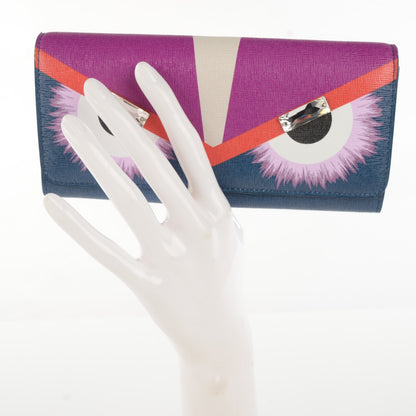 Fendi Vitello Elite Crystal Eye Monster Continental Wallet Cobalt Lavender Pink 2 of 9