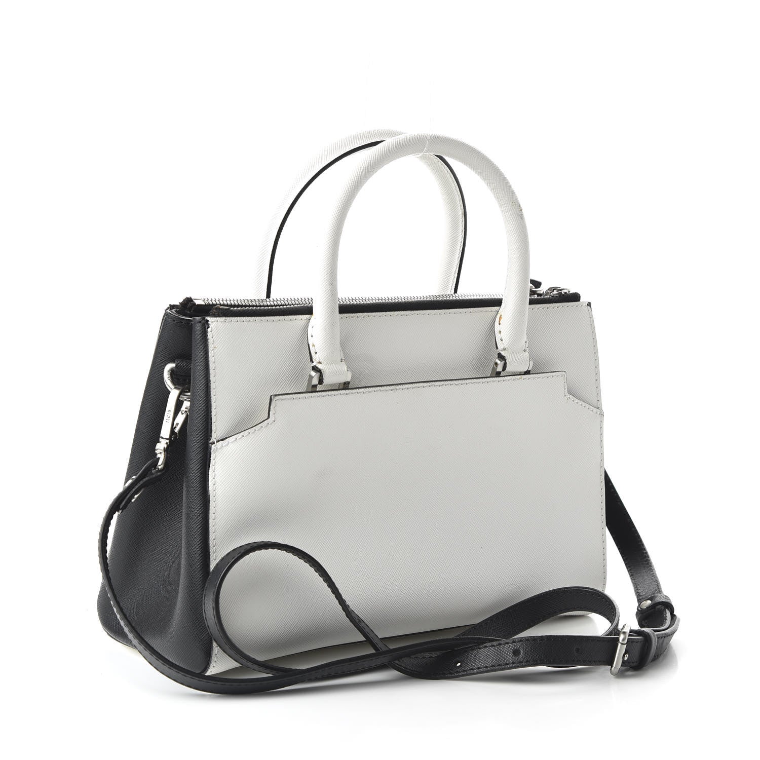 MCM Saffiano Small Bi-Color Elda Tote White Black 3 of 9