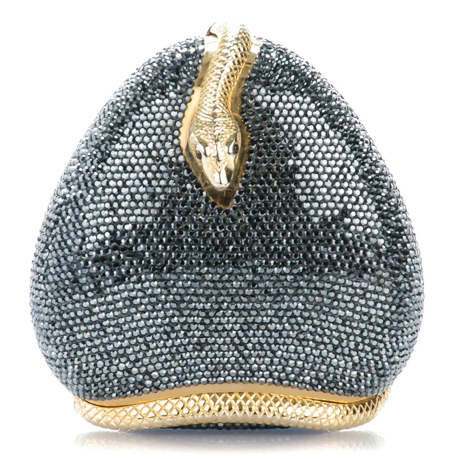 Judith Leiber Swarovski Crystal Snake Minaudiere Box Clutch Gold Black 1 of 7