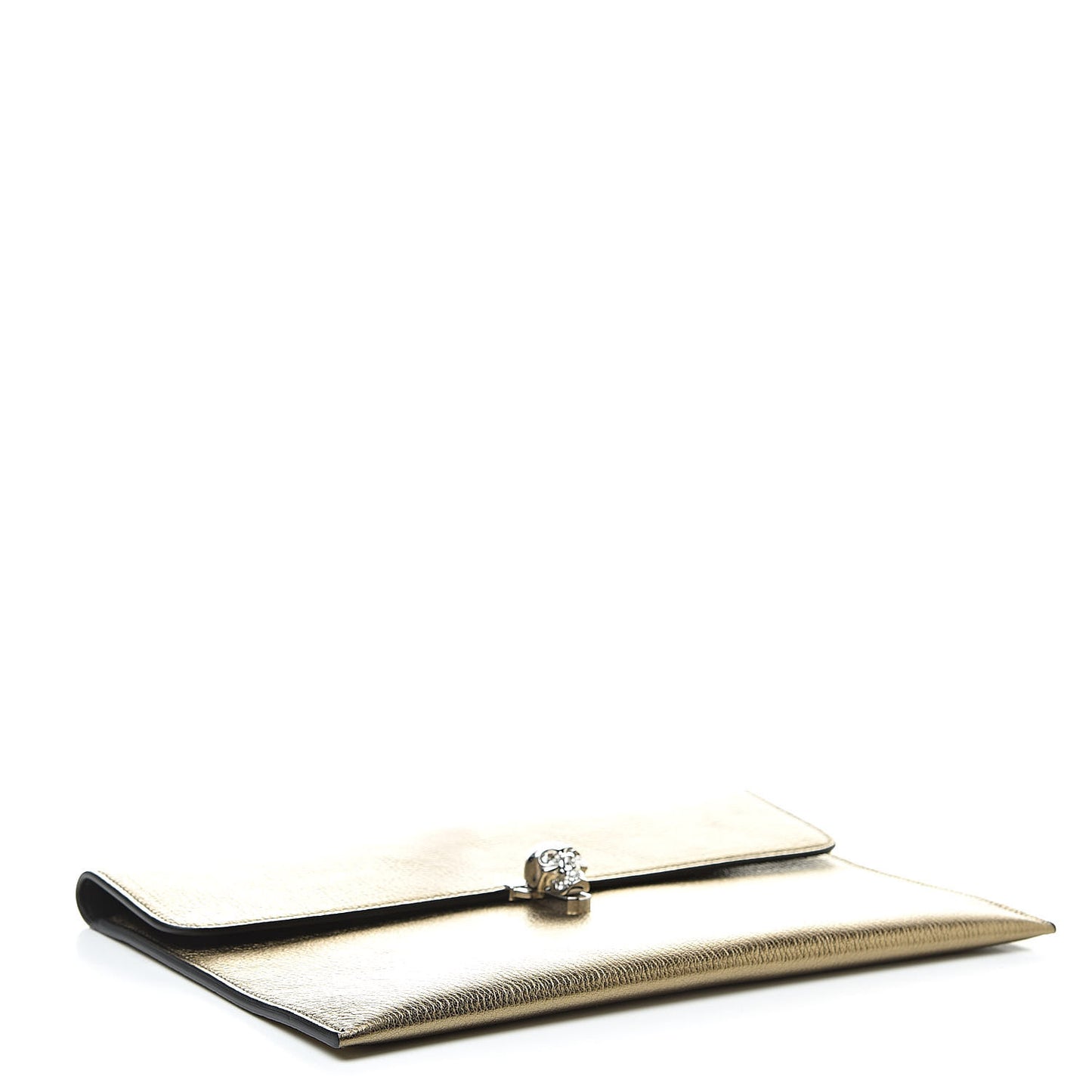 Metallic Calfskin Skull Envelope Clutch Gold