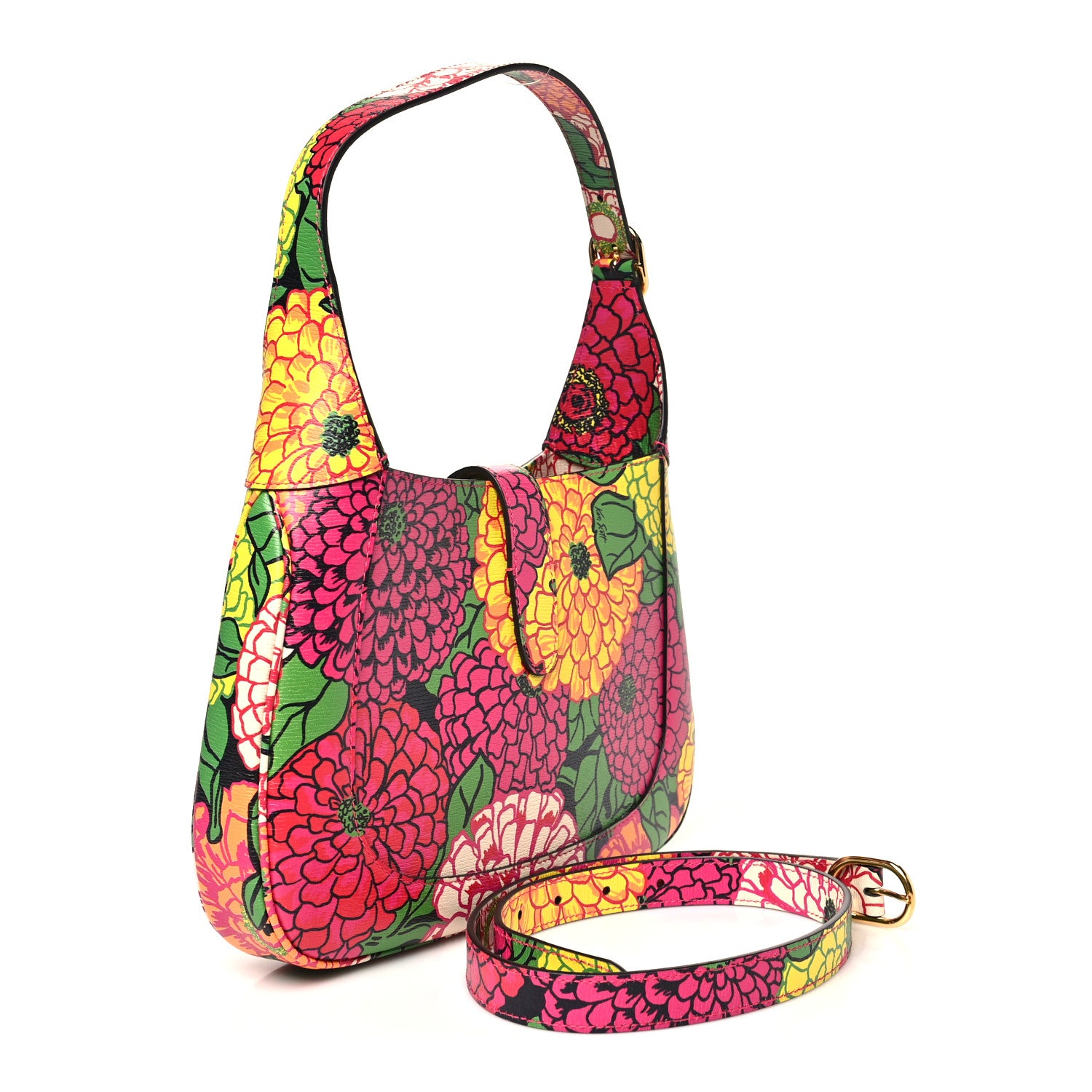 Gucci X KEN SCOTT Textured Calfskin Pomponica Print Small Jackie 1961 Hobo Multicolor Fuxia Pompon 3 of 10