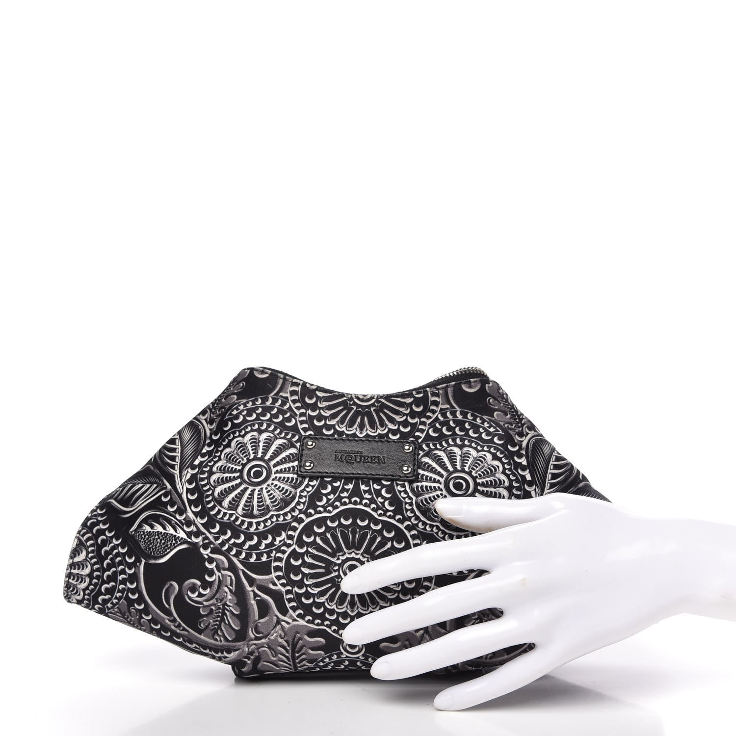 Alexander McQueen Silk Floral De Manta Clutch Black Silver 2 of 11