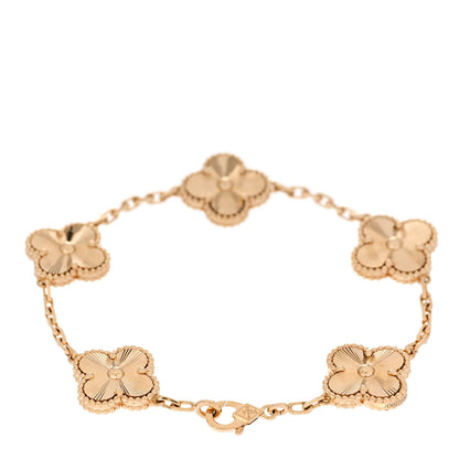 Van Cleef & Arpels 18K Yellow Gold 5 Motifs Guilloche Vintage Alhambra Bracelet 2 of 5
