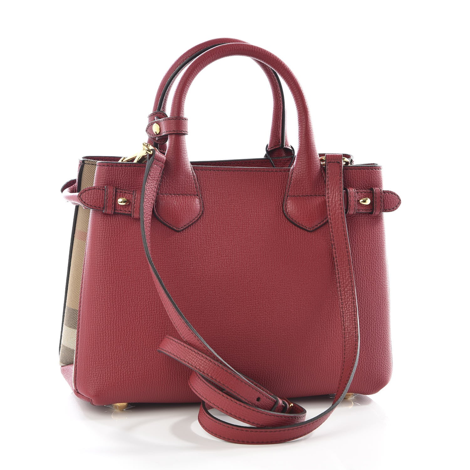 Burberry Grainy Calfskin House Check Small Banner Tote Red 2 of 8