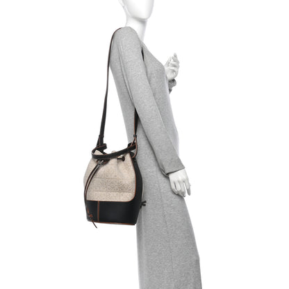 Loewe Calfskin Jacquard Linen Anagram Embroidered Balloon Bucket Bag Natural Black 2 of 9