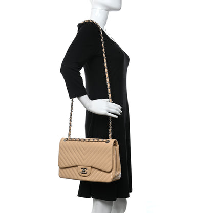 Chanel Patent Chevron Quilted Jumbo Double Flap Beige 2 of 11