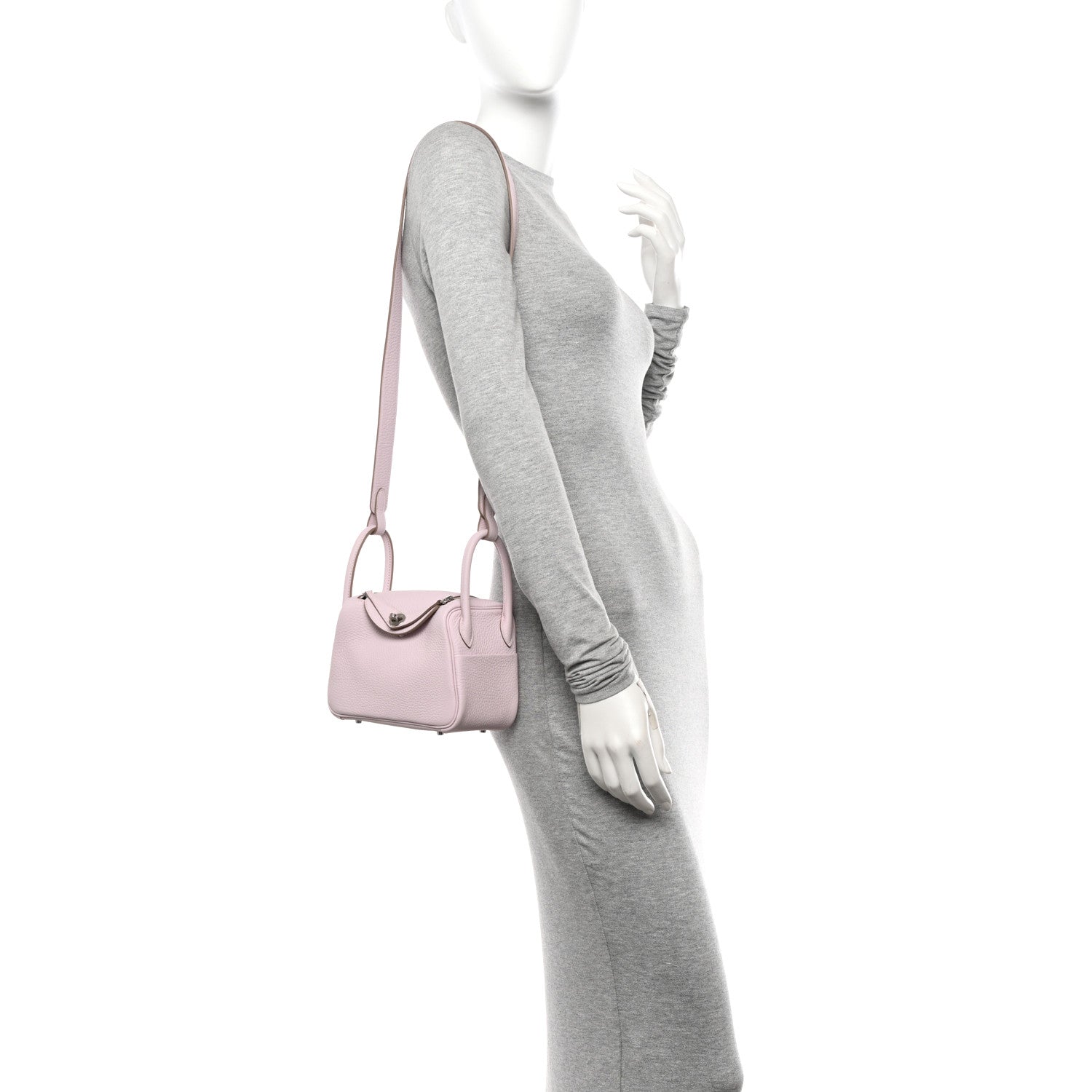 Hermes Taurillon Clemence Verso Mini Lindy 20 Mauve Pale Mushroom 2 of 11