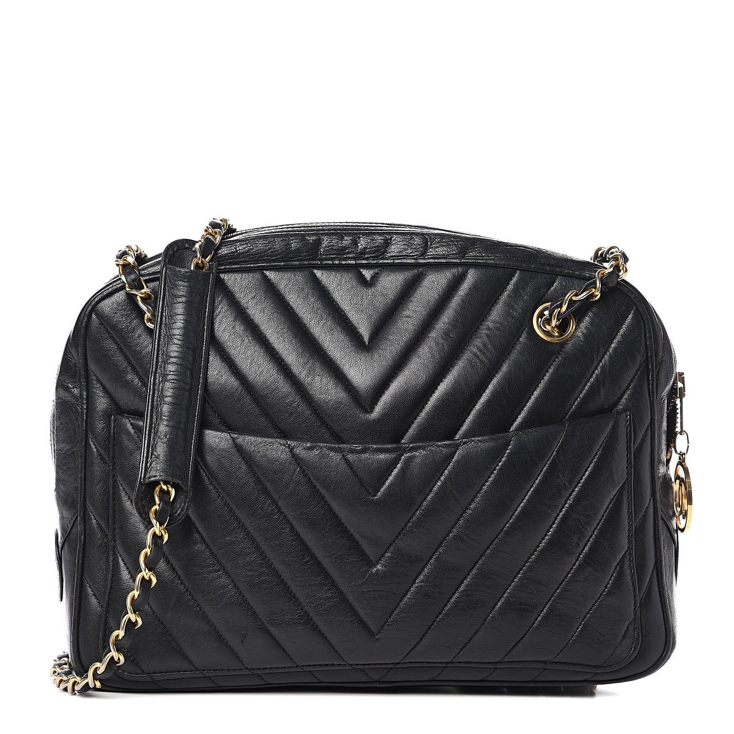 Lambskin Chevron Quilted Shoulder Bag Black