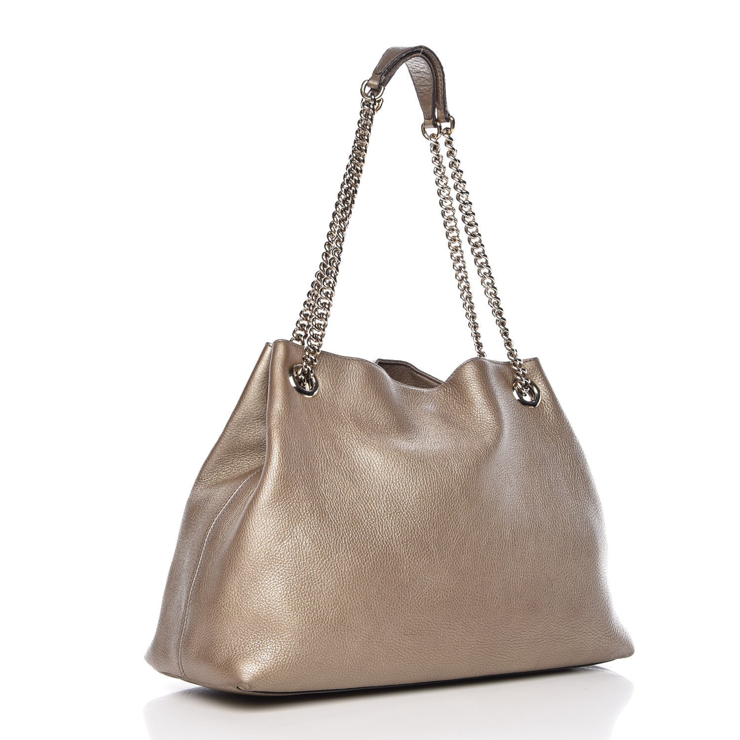 Gucci Metallic Pebbled Calfskin Medium Soho Chain Shoulder Bag Golden Beige 3 of 18