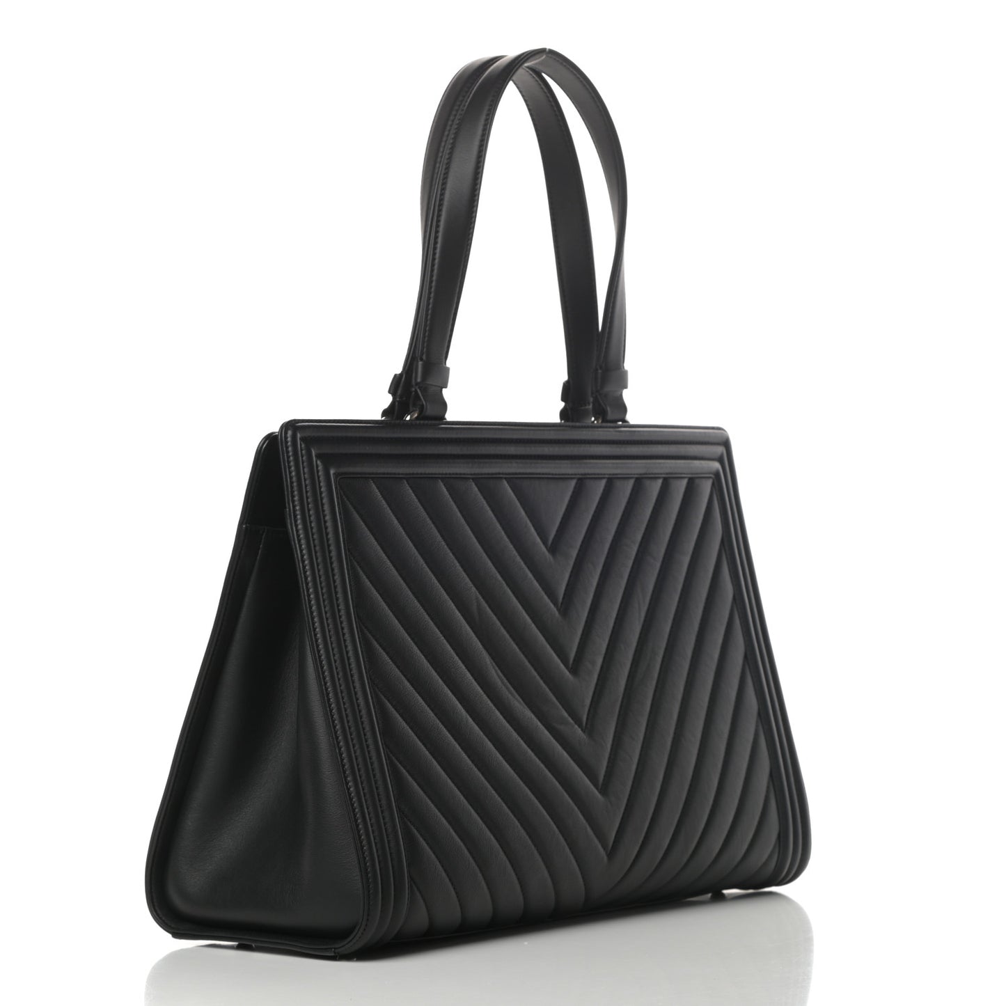 Calfskin Chevron Quilted Boy Shopping Tote Black