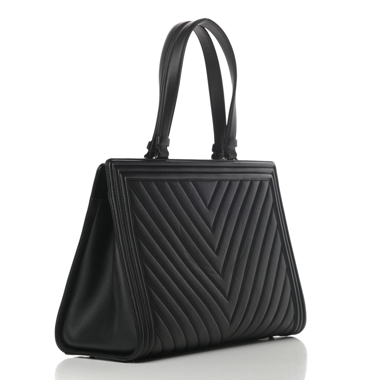 Chanel Calfskin Chevron Quilted Boy Shopping Tote Black 2 of 15