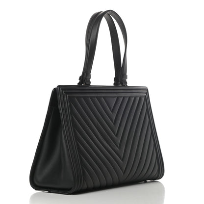 Chanel Calfskin Chevron Quilted Boy Shopping Tote Black 2 of 15