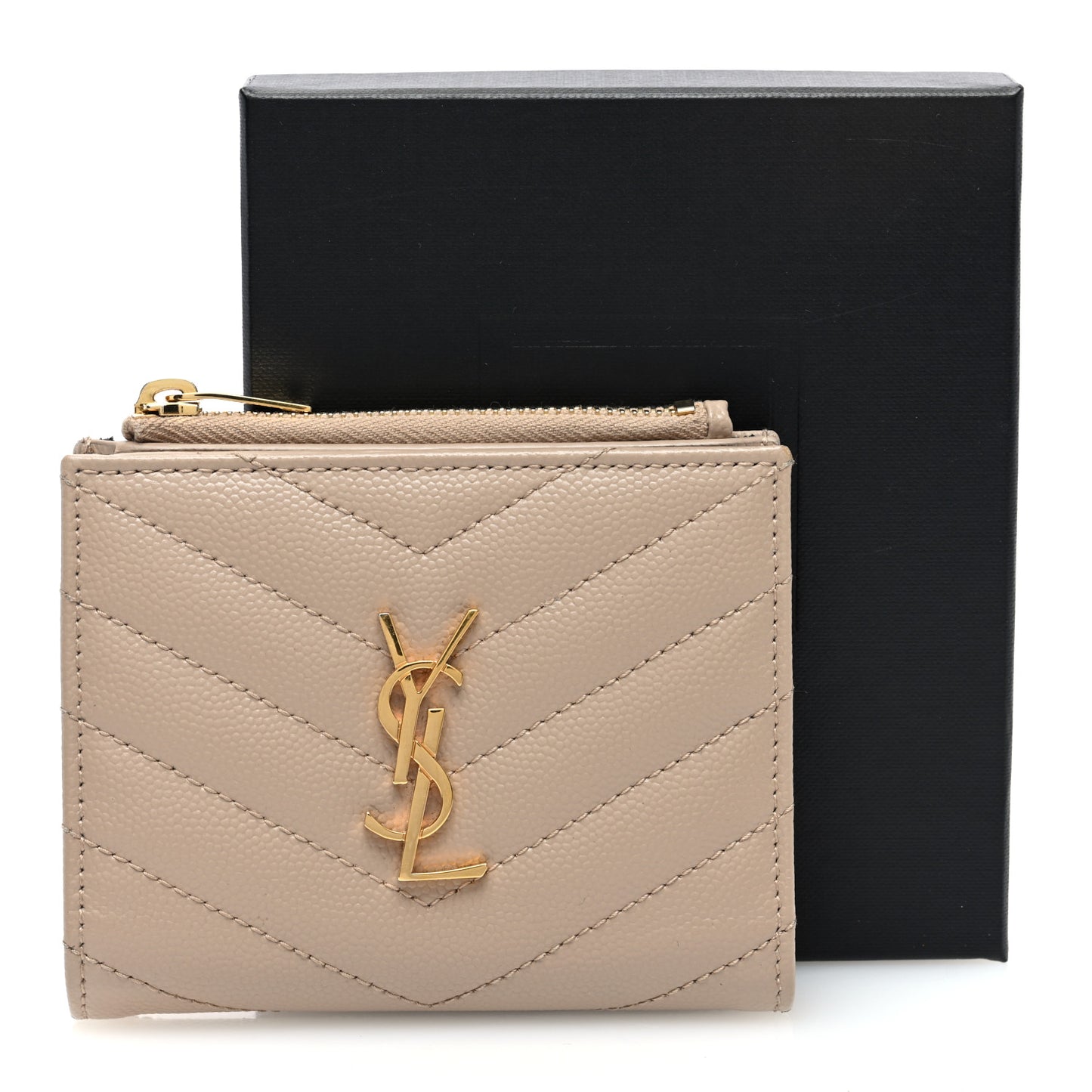 Grain De Poudre Matelasse Chevron Monogram Zipped Card Case Dark Beige