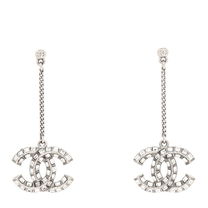 Chanel Baguette Crystal CC Drop Earrings Silver 1 of 3