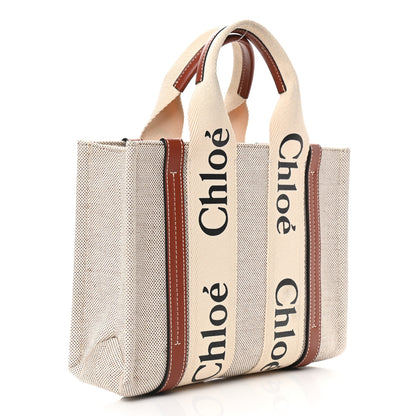 Chloe Cotton Calfskin Small Woody Ribbon Tote White Brown 3 of 9