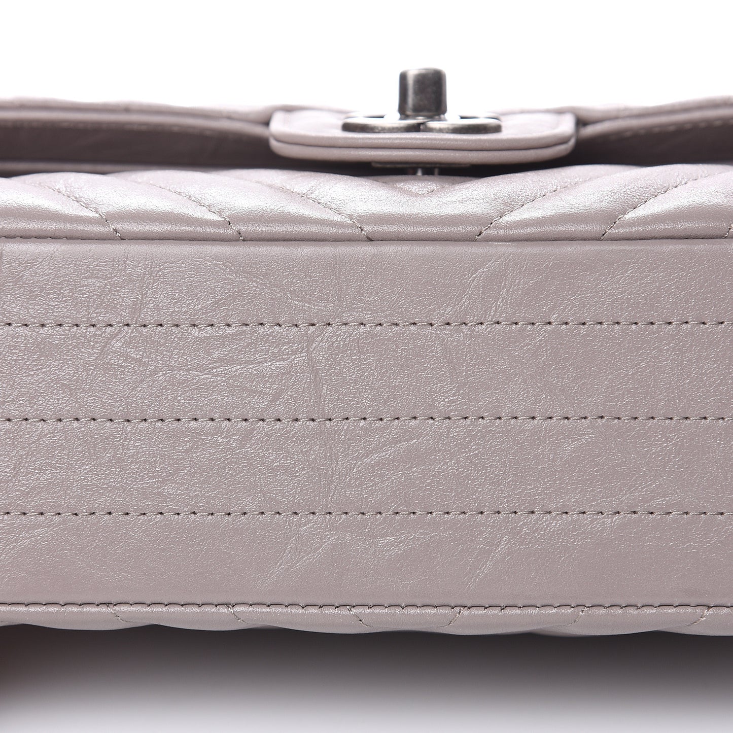 Iridescent Calfskin Chevron Quilted Medium Double Flap Grey