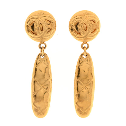 Chanel Metal CC Quilted Drop Clip On Earrings Gold 1 of 4