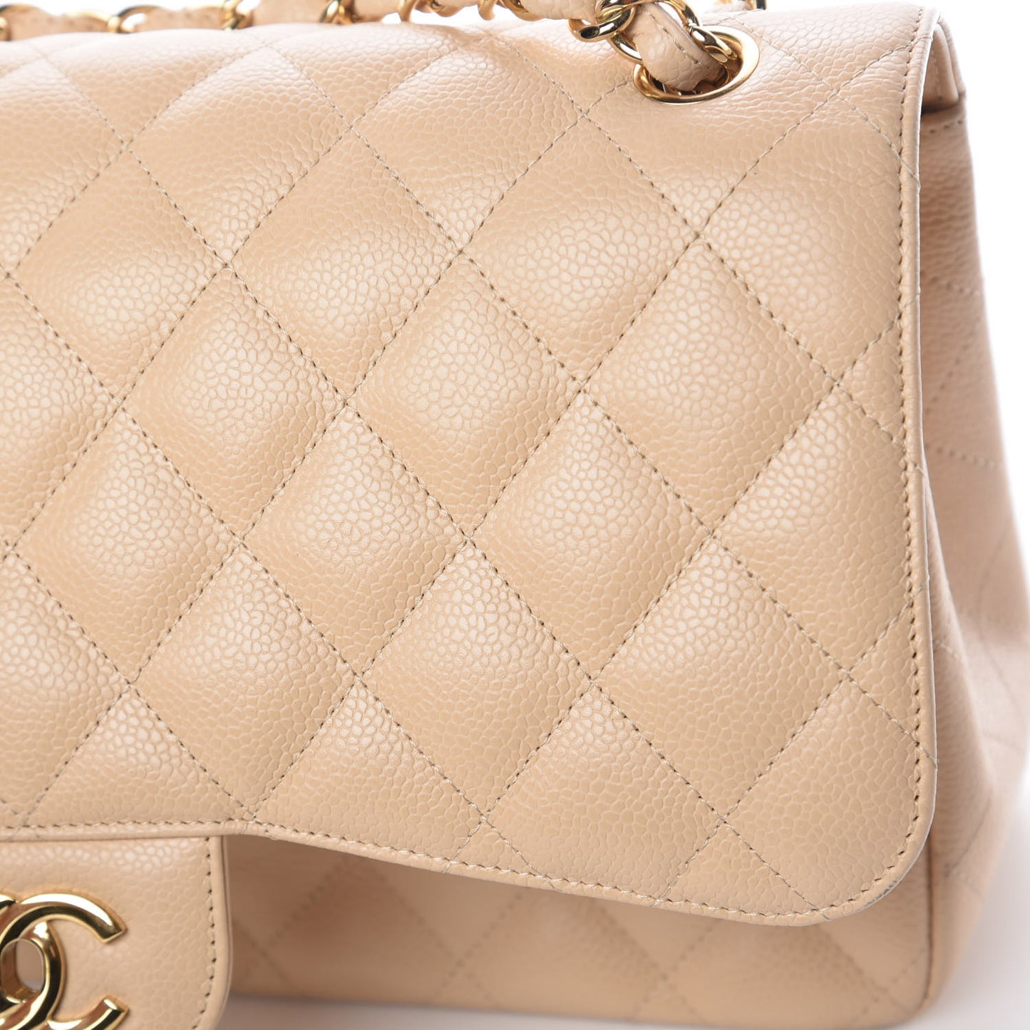 Caviar Quilted Jumbo Double Flap Beige Clair
