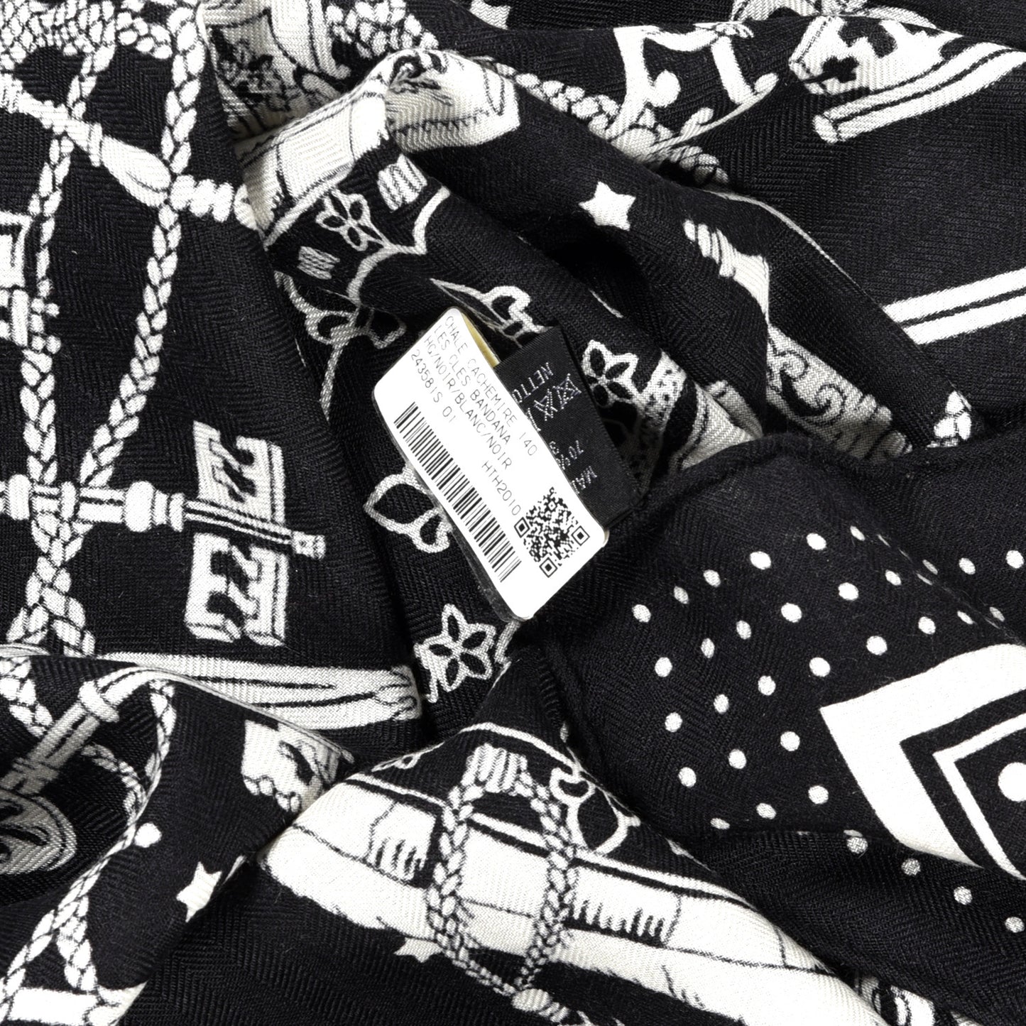 Cashmere Silk Les Cles Bandana Shawl 140 Black White