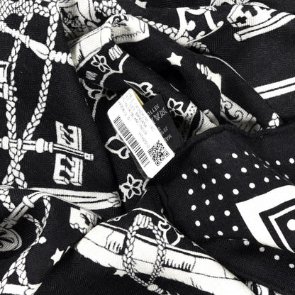 Hermes Cashmere Silk Les Cles Bandana Shawl 140 Black White 3 of 3